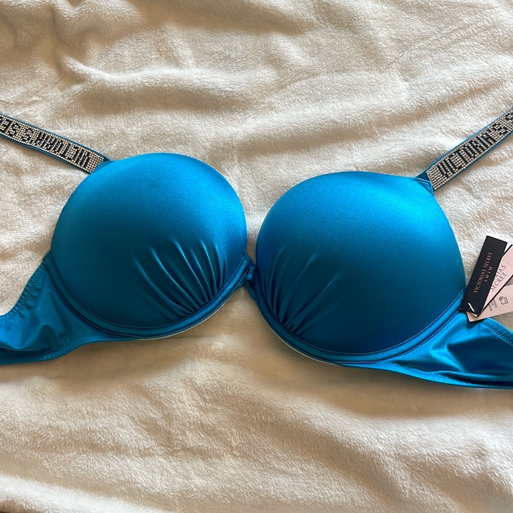 Victoria’s Secret turquoise padded bra with sequin straps
